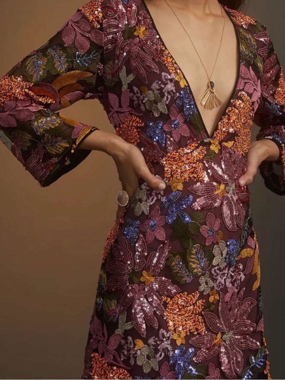 Anthropologie Sequined Embroidered Mini Dress size 4